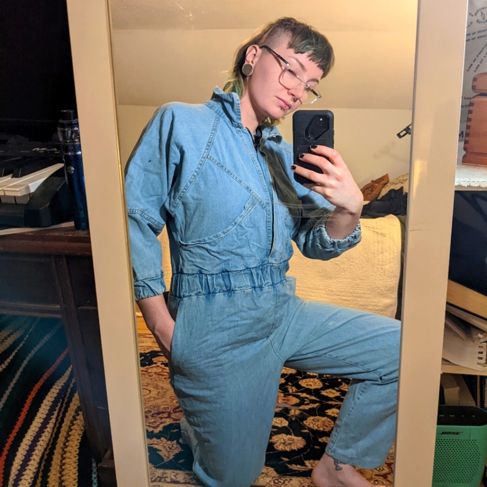 80s jumpsuit denim romper Cherokee of California